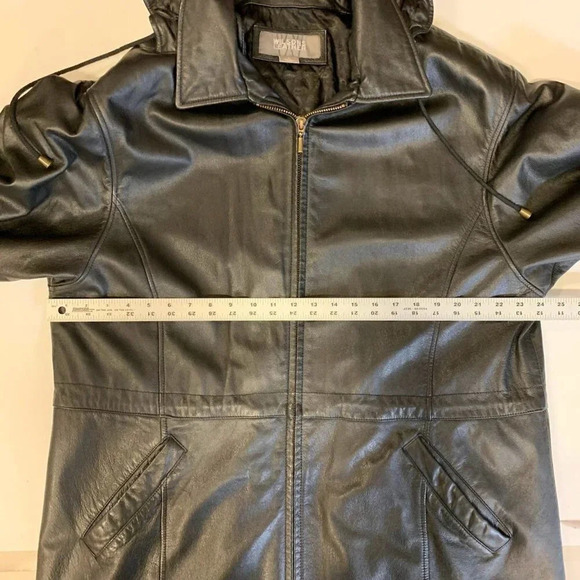 Wilsons Leather Men's Vintage 1980's Mid Length 100% Leather Hooded Jacket SZ‎ L - Picture 9 of 11